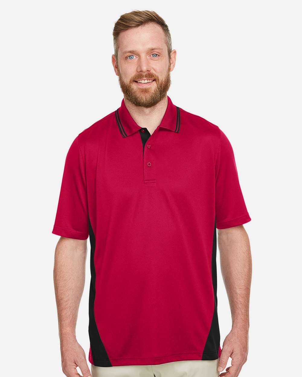 Harriton M386 Men’s Flash Snag Protection Plus Il Colorblock Polo - Red Black