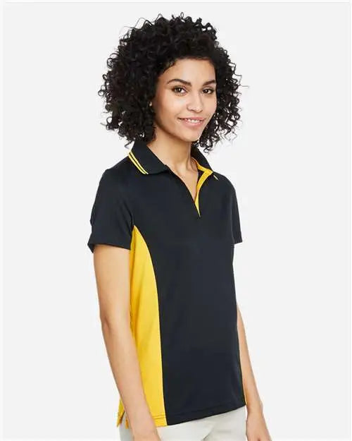 Harriton M386w Women’s Flash Snag Protection Plus Il Colorblock Polo - Black Sunray Yellow
