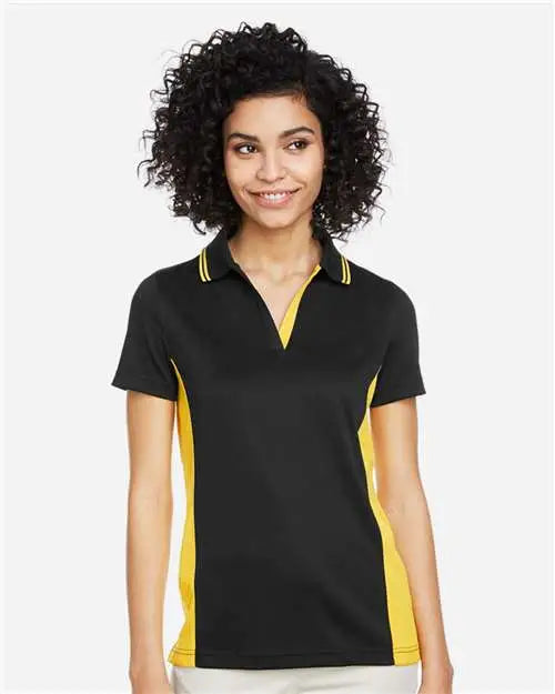 Harriton M386w Women’s Flash Snag Protection Plus Il Colorblock Polo - Black Sunray Yellow