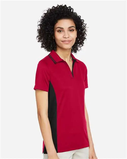 Harriton M386w Women’s Flash Snag Protection Plus Il Colorblock Polo - Red Black
