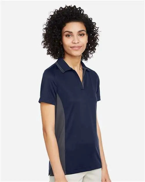 Harriton M386w Women’s Flash Snag Protection Plus Il Colorblock Polo - Dark Navy Charcoal