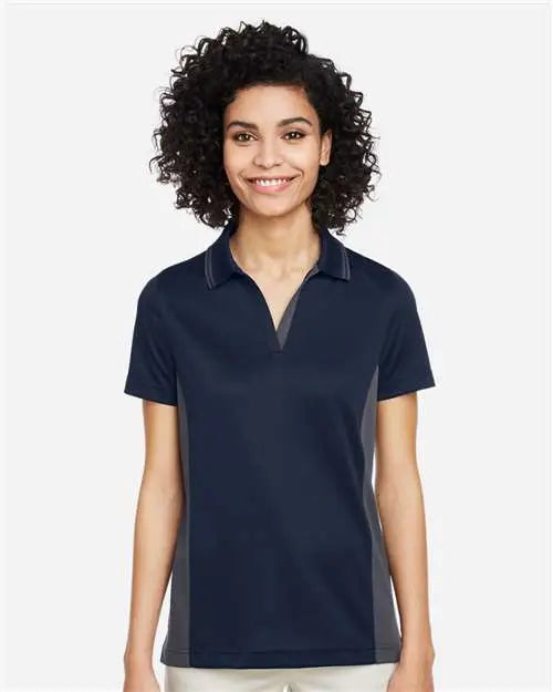 Harriton M386w Women’s Flash Snag Protection Plus Il Colorblock Polo - Dark Navy Charcoal
