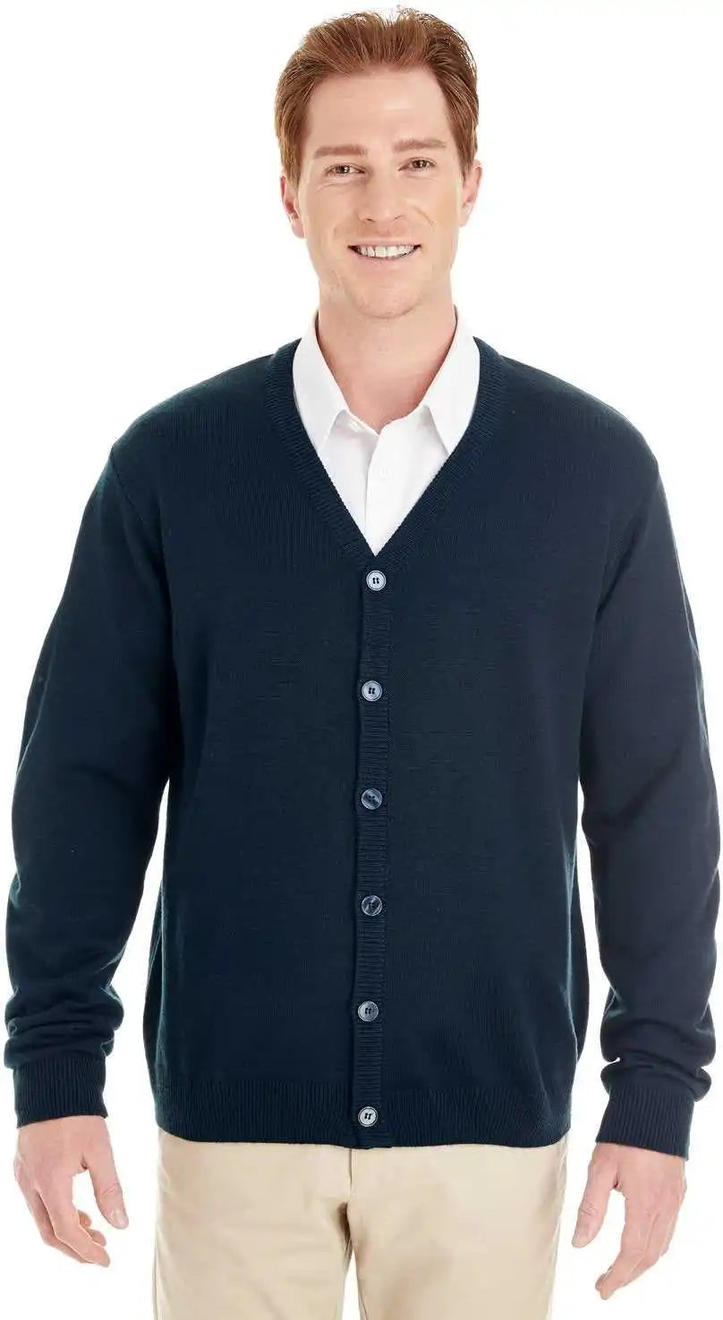 Harriton M425 Men’s Pilbloc v Neck Button Cardigan Sweater Dark Navy / Adult Xl