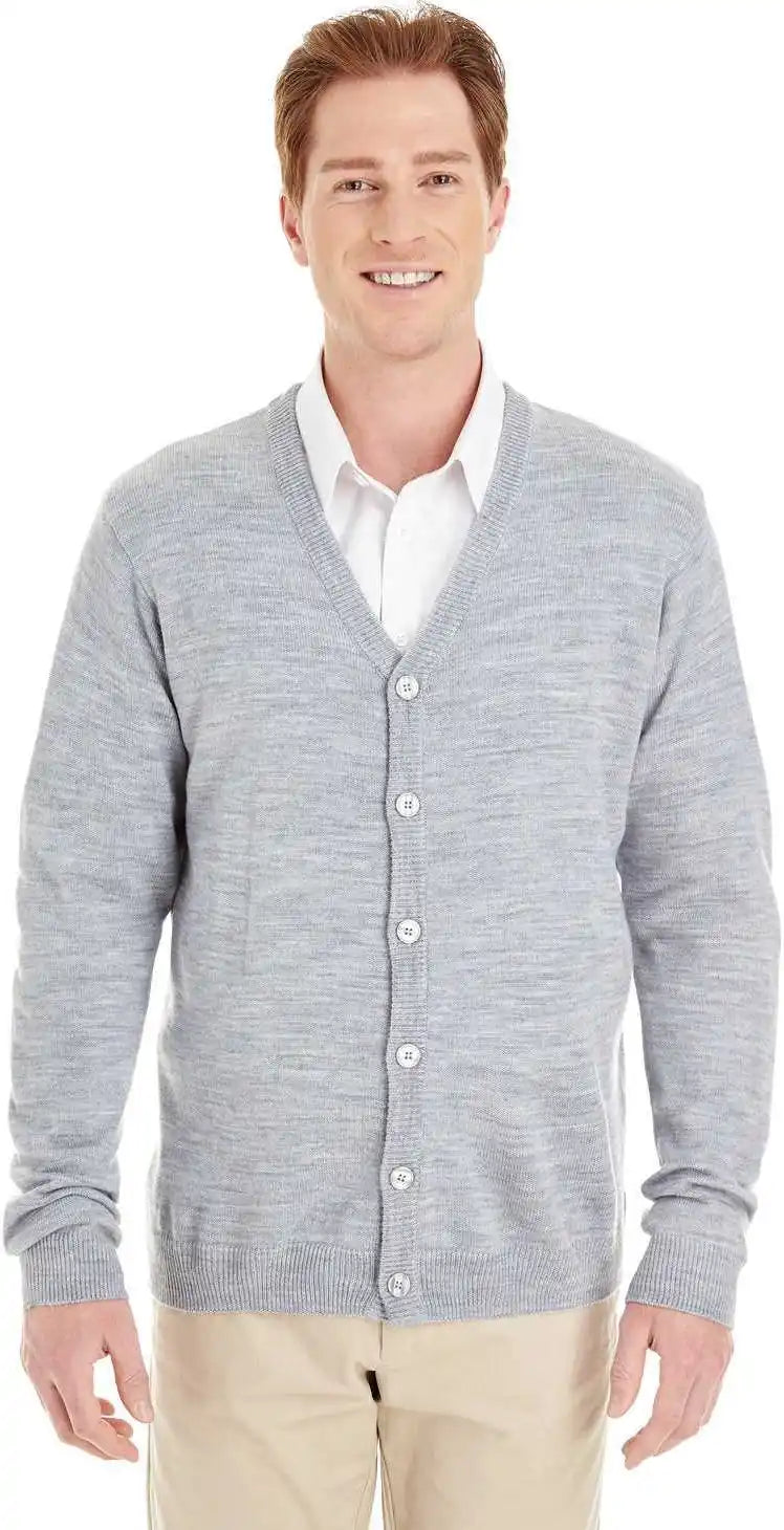 Harriton M425 Men’s Pilbloc V-neck Button Cardigan Sweater - Gray Heather
