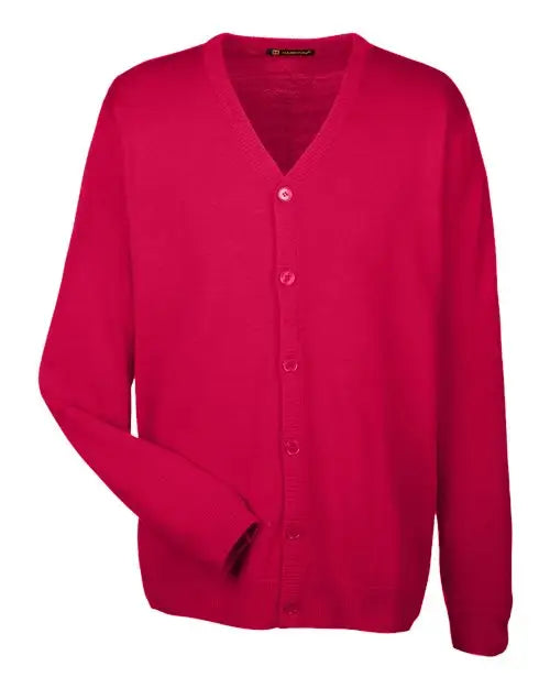 Harriton M425 Men’s Pilbloc™ V-neck Button Cardigan Sweater - Red