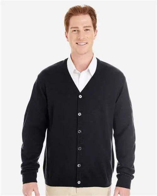 Harriton M425 Men’s Pilblocâ„¢ V-neck Button Cardigan Sweater - Black