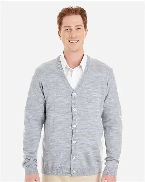 Harriton M425 Men’s Pilblocâ„¢ V-neck Button Cardigan Sweater - Grey Heather
