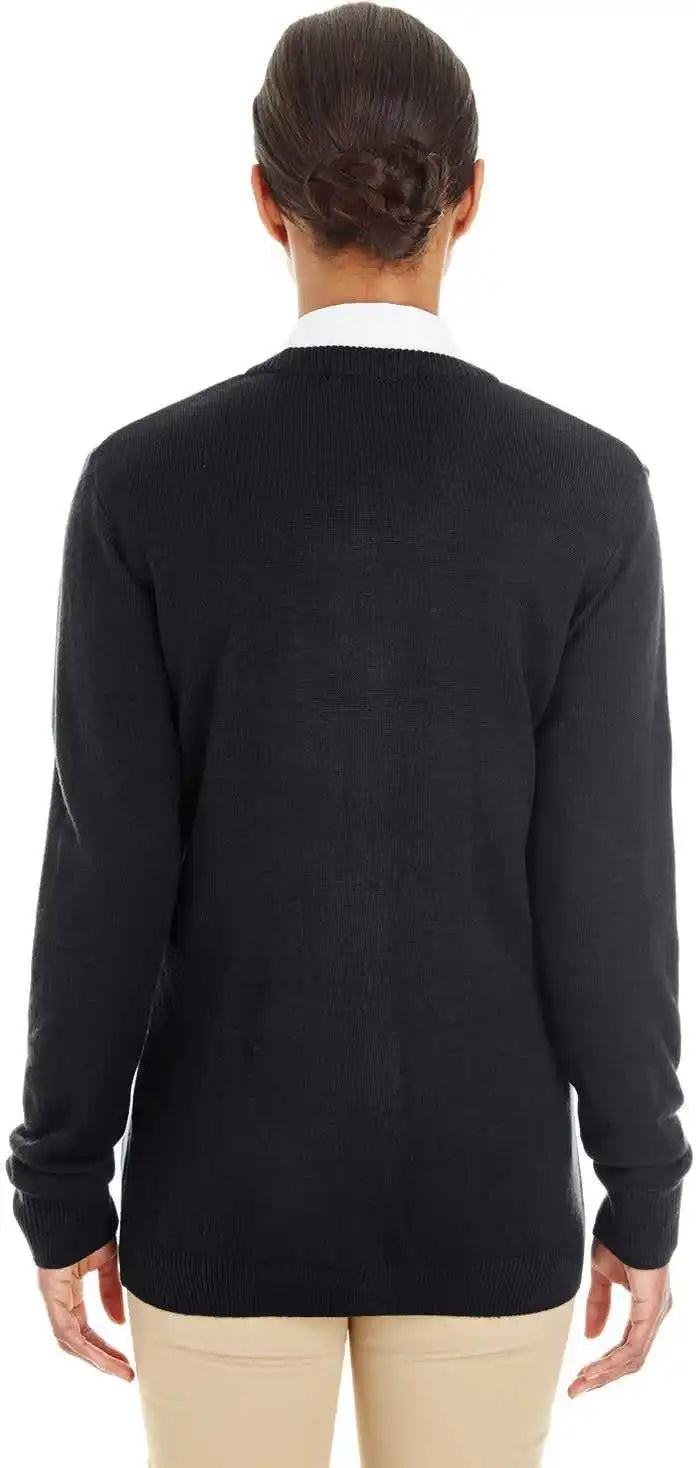 Harriton M425w Ladies’ Pilbloc v Neck Button Cardigan Sweater Black