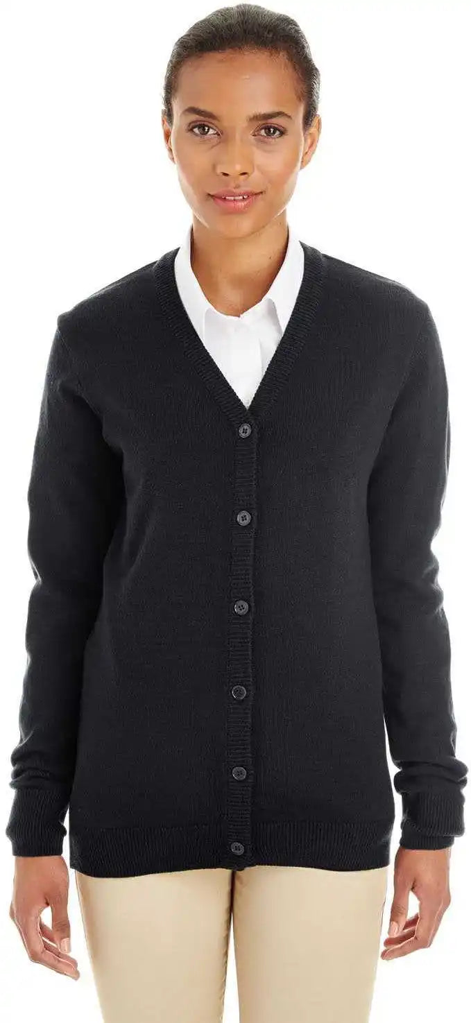 Harriton M425w Ladies’ Pilbloc v Neck Button Cardigan Sweater Black
