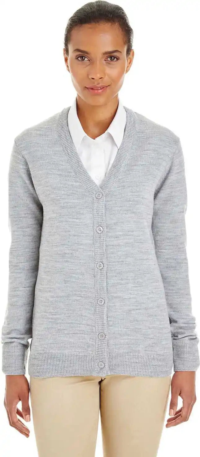Harriton M425w Ladies’ Pilbloc v Neck Button Cardigan Sweater Gray Heather