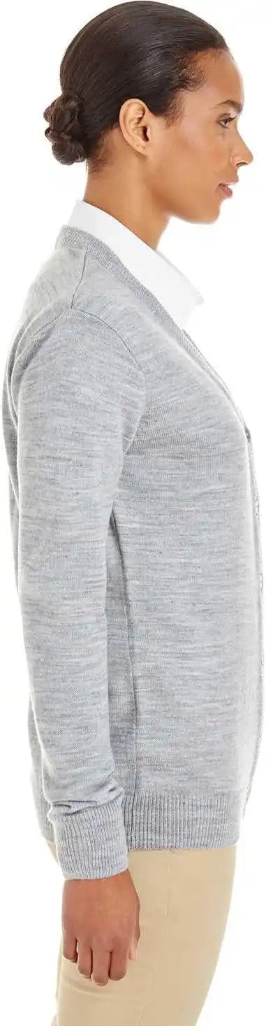 Harriton M425w Ladies’ Pilbloc v Neck Button Cardigan Sweater Gray Heather