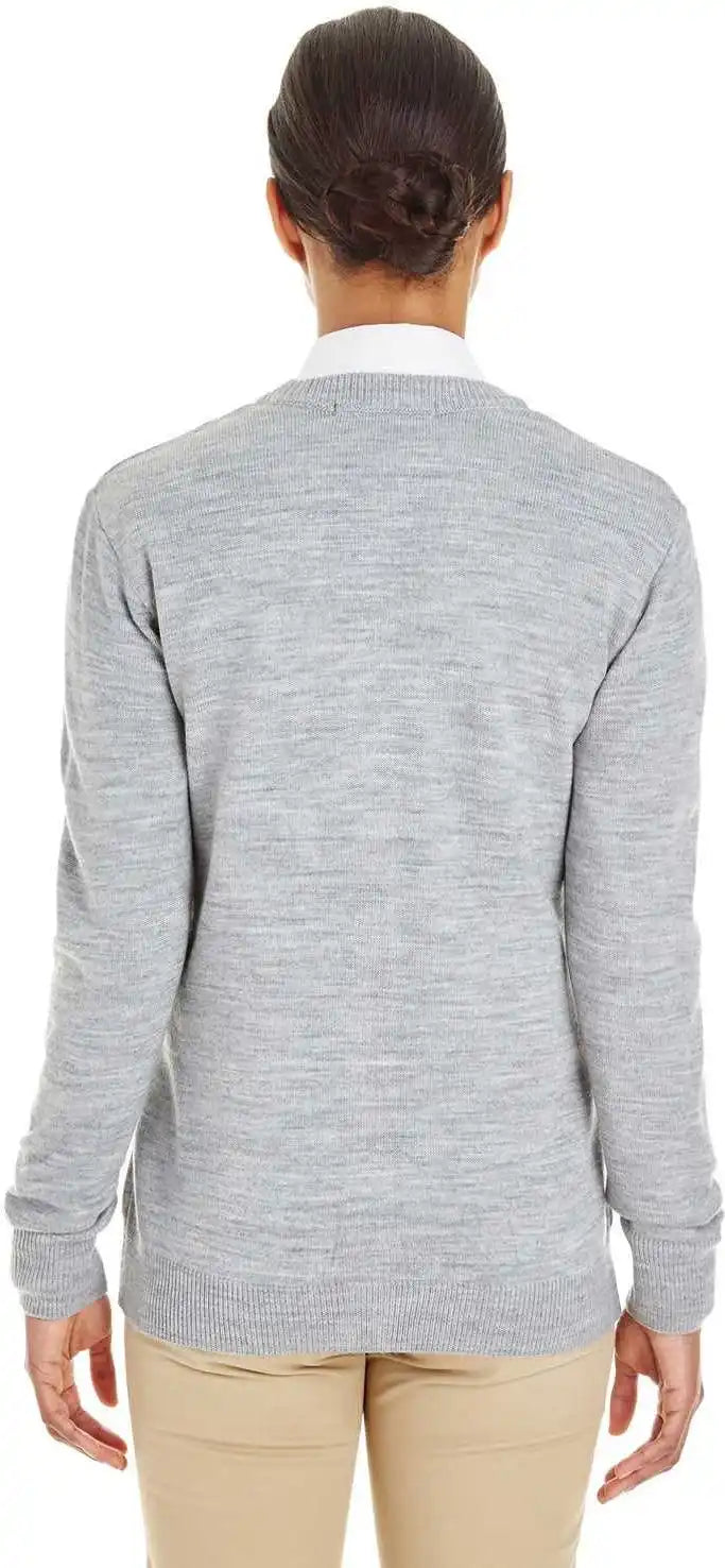 Harriton M425w Ladies’ Pilbloc v Neck Button Cardigan Sweater Gray Heather