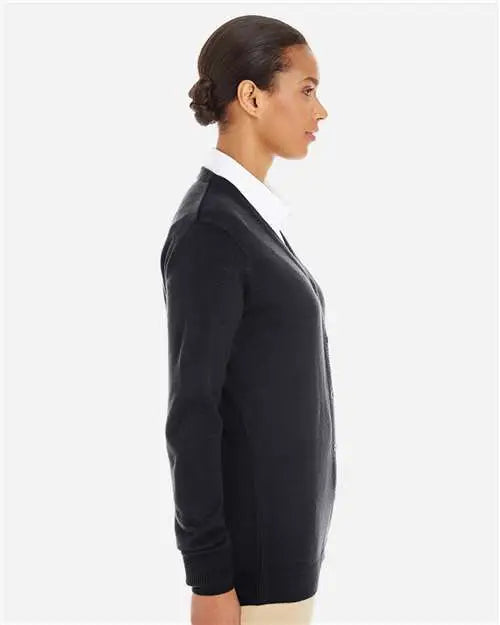 Harriton M425w Women’s Pilbloc V-neck Button Cardigan Sweater - Black