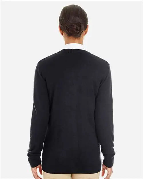 Harriton M425w Women’s Pilbloc V-neck Button Cardigan Sweater - Black