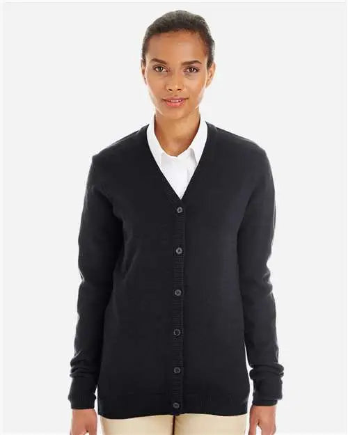 Harriton M425w Women’s Pilbloc V-neck Button Cardigan Sweater - Black