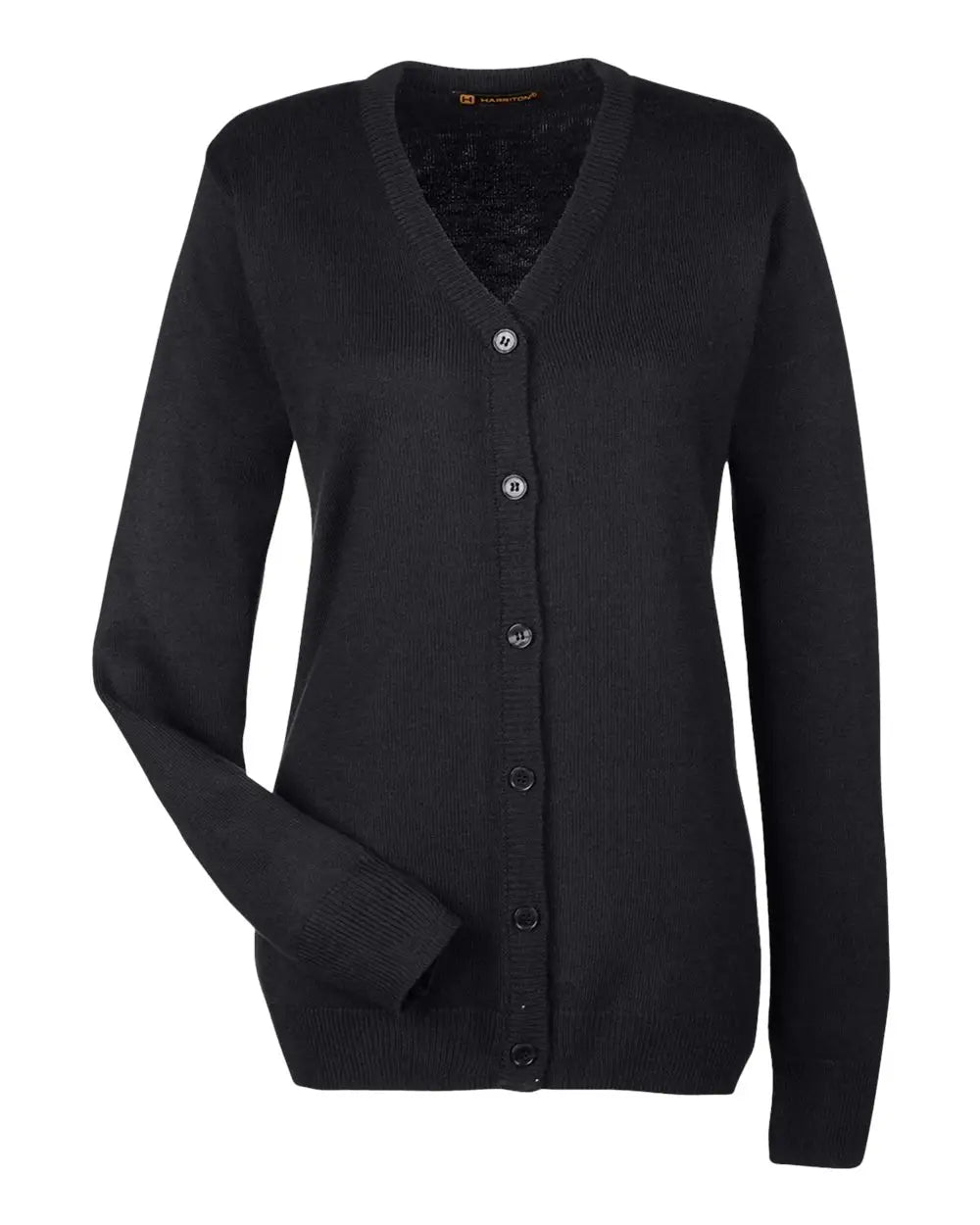 Harriton M425w Women’s Pilbloc V-neck Button Cardigan Sweater - Black - Xs