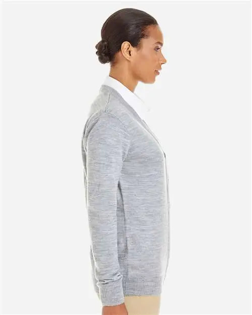 Harriton M425w Women’s Pilbloc V-neck Button Cardigan Sweater - Grey Heather