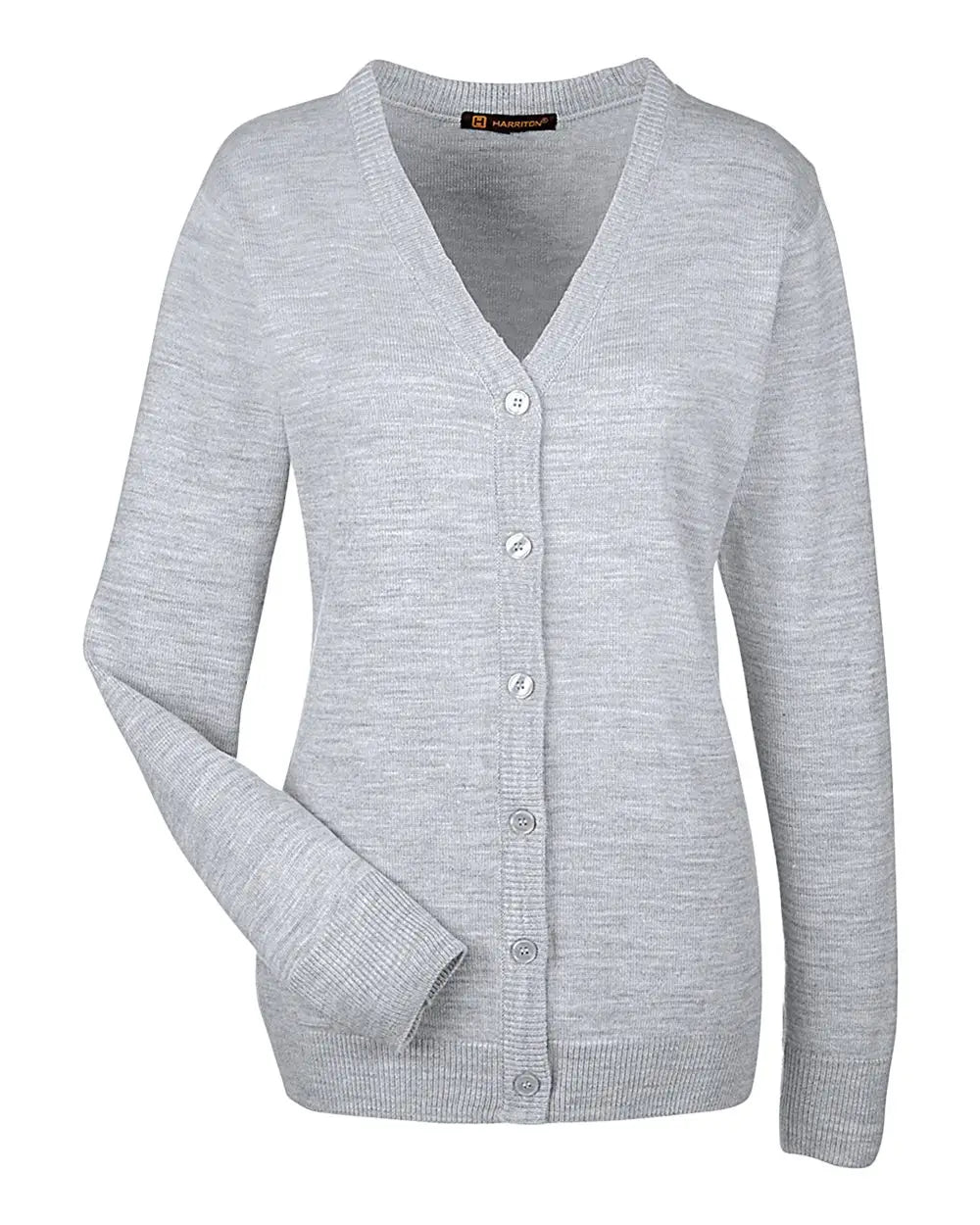 Harriton M425w Women’s Pilbloc V-neck Button Cardigan Sweater - Grey Heather - Gray / Xs