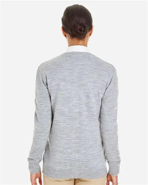 Harriton M425w Women’s Pilbloc V-neck Button Cardigan Sweater - Grey Heather