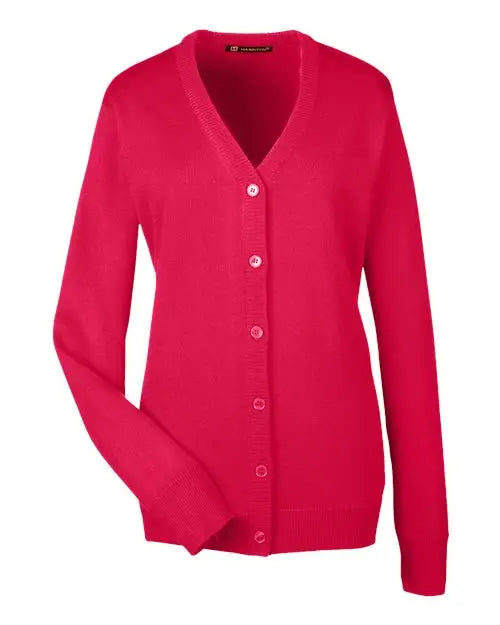 Harriton M425w Women’s Pilbloc V-neck Button Cardigan Sweater - Red