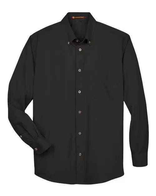 Harriton M500 Men’s Easy Blend Long Sleeve Twill Shirt - Black