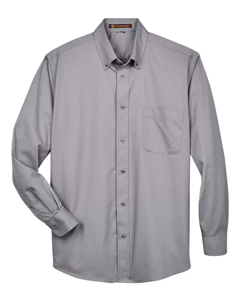 Harriton M500 Men’s Easy Blend Long Sleeve Twill Shirt - Dark Gray - Adult Xs
