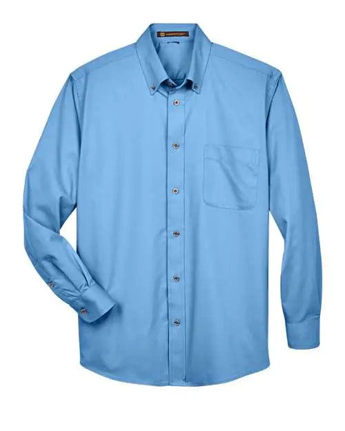 Harriton M500 Men’s Easy Blend Long Sleeve Twill Shirt - Light College Blue