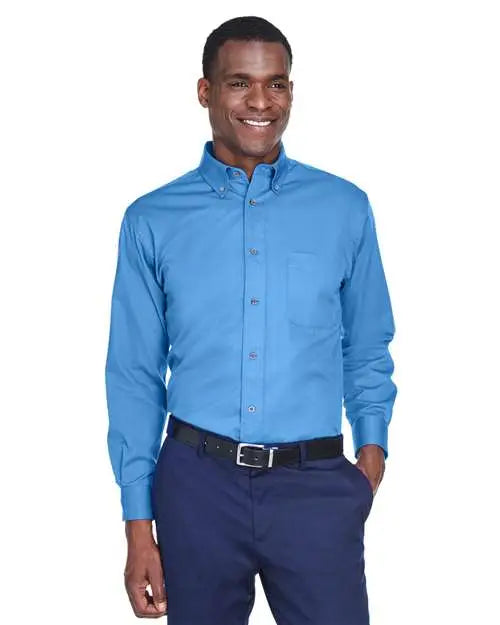 Harriton M500 Men’s Easy Blend Long Sleeve Twill Shirt - Nautical Blue