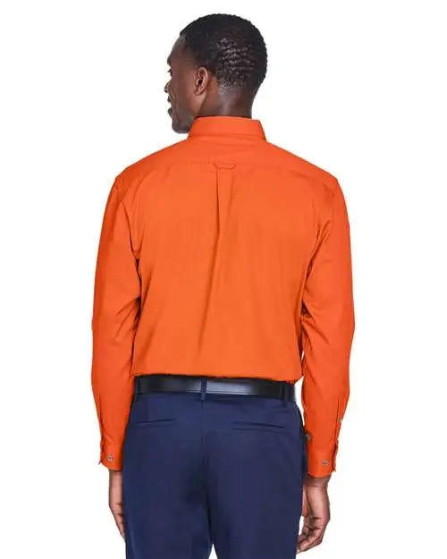 Harriton M500 Men’s Easy Blend Long Sleeve Twill Shirt - Team Orange