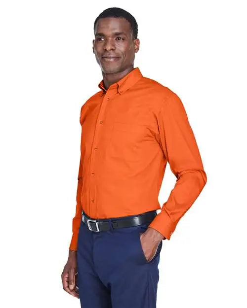 Harriton M500 Men’s Easy Blend Long Sleeve Twill Shirt - Team Orange