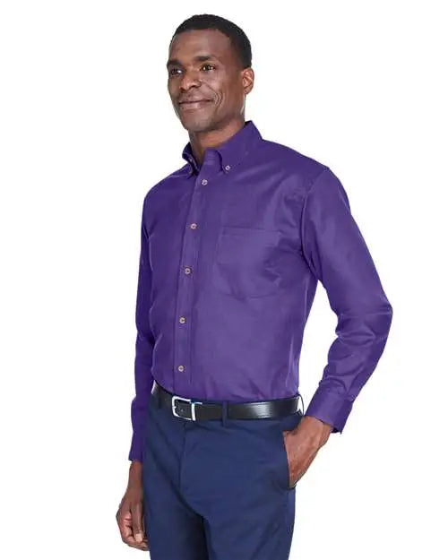 Harriton M500 Men’s Easy Blend Long Sleeve Twill Shirt - Team Purple