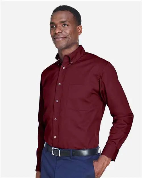 Harriton M500 Men’s Easy Blend Long Sleeve Twill Shirt - Wine