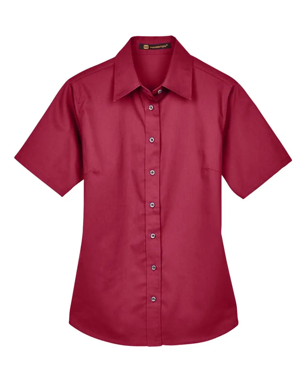 Harriton M500sw Women’s Easy Blend Short Sleeve Twill Dress Shirt with Stain-release - Wine - Ladies Xs
