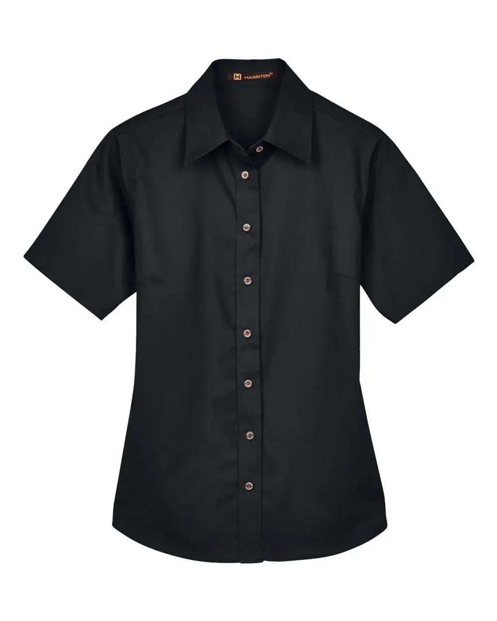 Harriton M500sw Women’s Easy Blend Short Sleeve Twill Dress Shirt with Stain-release - Black - Ladies Xs