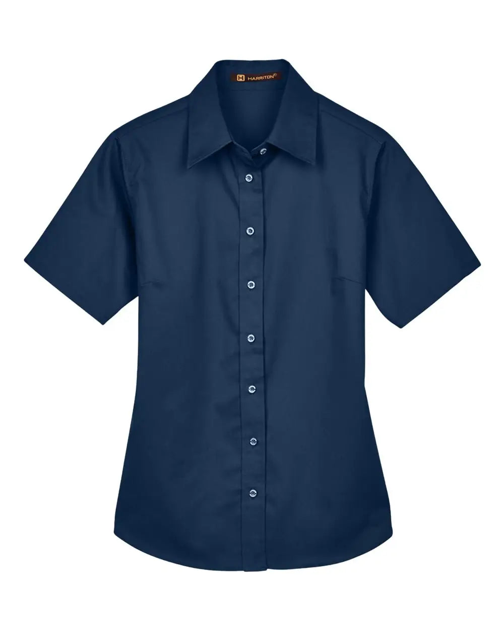 Harriton M500sw Women’s Easy Blend Short Sleeve Twill Dress Shirt with Stain-release - Navy - Ladies Xs
