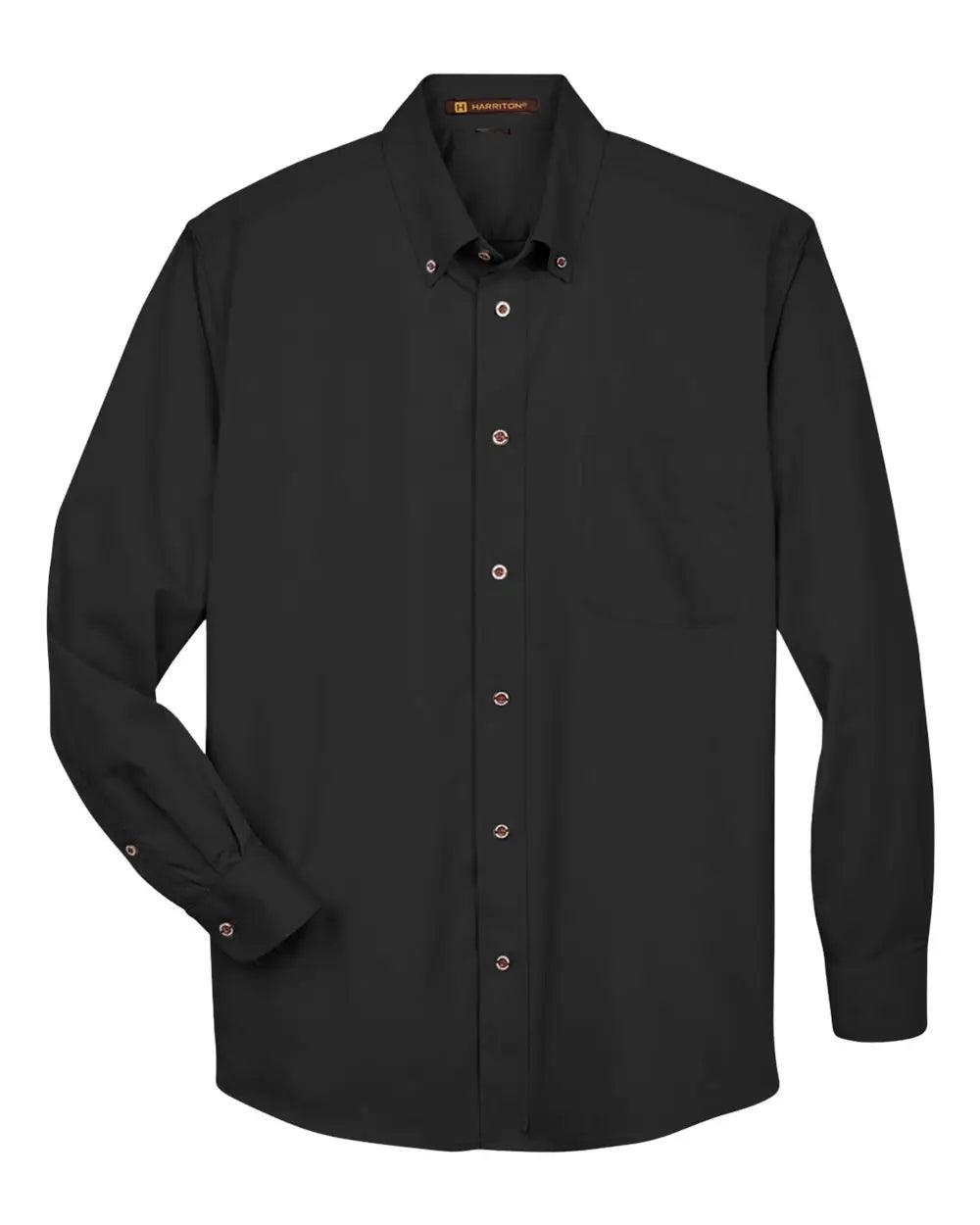 Harriton M500t Men’s Tall Easy Blend Long Sleeve Twill Dress Shirt - Black - Adult Xlt