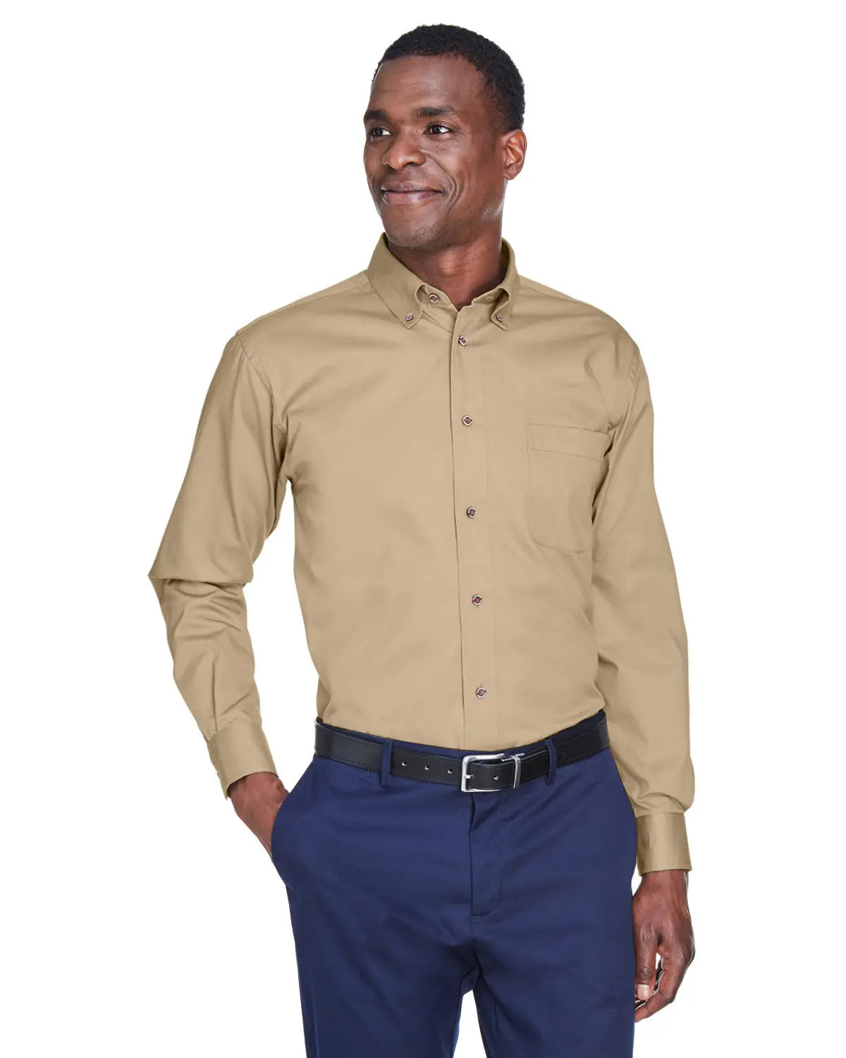 Harriton M500t Men’s Tall Easy Blend Long Sleeve Twill Dress Shirt - Stone