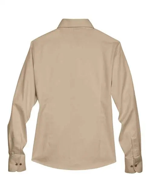 Harriton M500w Women’s Easy Blend Long Sleeve Twill Dress Shirt with Stain-release - Stone