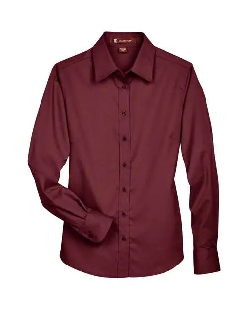 Harriton M500w Women’s Easy Blend Long Sleeve Twill Dress Shirt with Stain-release - Wine