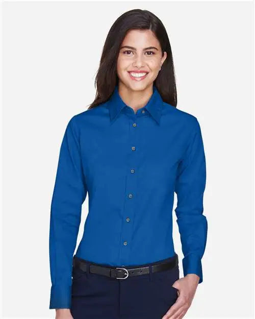 Harriton M500w Women’s Easy Blend Long Sleeve Twill Dress Shirt with Stain-release - French Blue