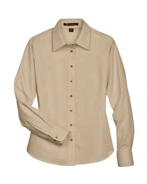 Harriton M500w Women’s Easy Blend Long Sleeve Twill Dress Shirt with Stain-release - Stone