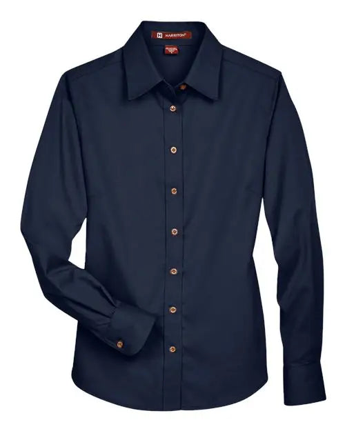 Harriton M500w Women’s Easy Blend Long Sleeve Twill Dress Shirt with Stain-release - Navy