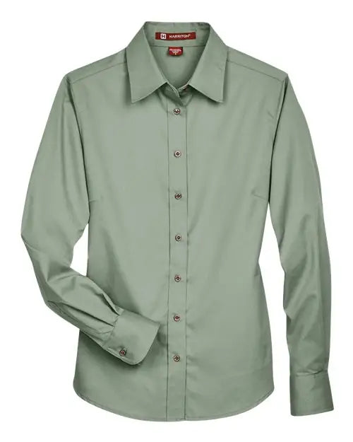 Harriton M500w Women’s Easy Blend Long Sleeve Twill Dress Shirt with Stain-release - Dill