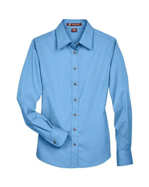 Harriton M500w Women’s Easy Blend Long Sleeve Twill Dress Shirt with Stain-release - Light College Blue
