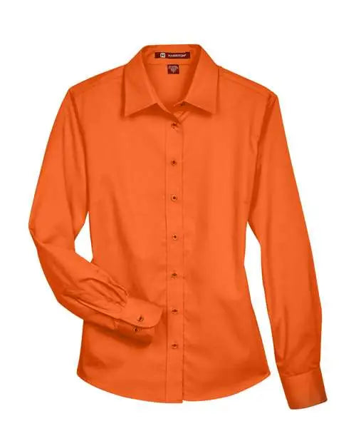 Harriton M500w Women’s Easy Blend Long Sleeve Twill Dress Shirt with Stain-release - Team Orange