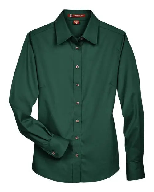Harriton M500w Women’s Easy Blend Long Sleeve Twill Dress Shirt with Stain-release - Hunter
