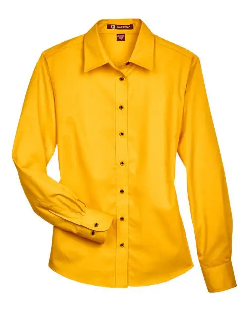 Harriton M500w Women’s Easy Blend Long Sleeve Twill Dress Shirt with Stain-release - Sunray Yellow