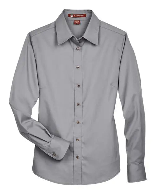 Harriton M500w Women’s Easy Blend Long Sleeve Twill Dress Shirt with Stain-release - Dark Gray