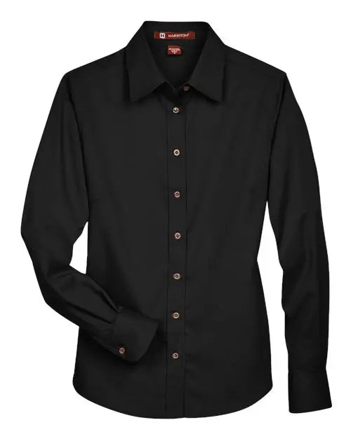Harriton M500w Women’s Easy Blend Long Sleeve Twill Dress Shirt with Stain-release - Black