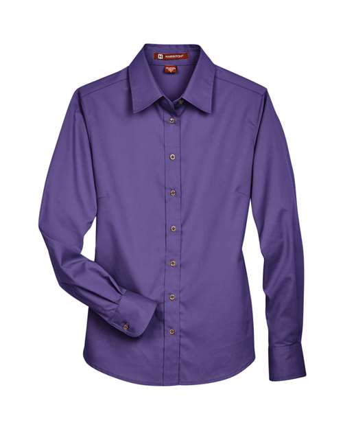 Harriton M500w Women’s Easy Blend Long Sleeve Twill Dress Shirt with Stain-release - Team Purple